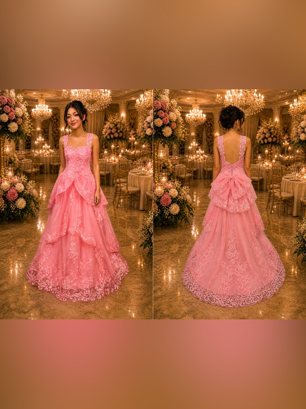 🌸 Pink Lace Ball Gown‎ / Quinceañera / Formal Dress – NWT 🌸 Size L